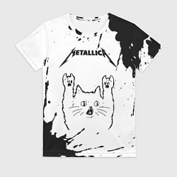 Футболка женская Metallica рок кот на светлом фоне, цвет: 3D-принт