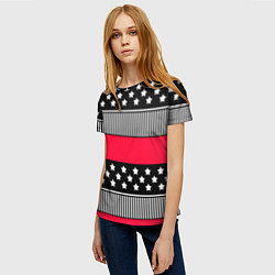 Футболка женская Red and black pattern with stripes and stars, цвет: 3D-принт — фото 2