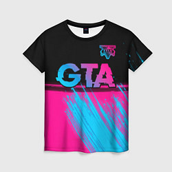 Женская футболка GTA - neon gradient: символ сверху