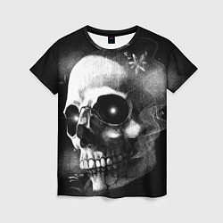 Футболка женская Туманный череп - рисунок карандашом, цвет: 3D-принт