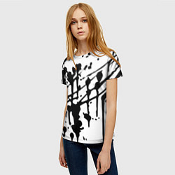 Футболка женская Чёрные кляксы на белом фоне - минимализм, цвет: 3D-принт — фото 2