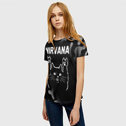 Футболка женская Группа Nirvana и рок кот, цвет: 3D-принт — фото 2