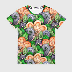 Женская футболка Объемные лепестки цветов и листья