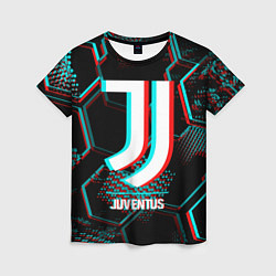 Футболка женская Juventus FC в стиле glitch на темном фоне, цвет: 3D-принт