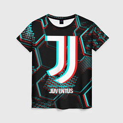 Женская футболка Juventus FC в стиле glitch на темном фоне