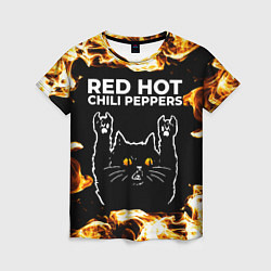 Футболка женская Red Hot Chili Peppers рок кот и огонь, цвет: 3D-принт