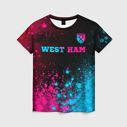 Футболка женская West Ham - neon gradient: символ сверху, цвет: 3D-принт