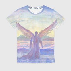 Женская футболка Архангел в облаках акварель