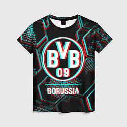 Футболка женская Borussia FC в стиле glitch на темном фоне, цвет: 3D-принт