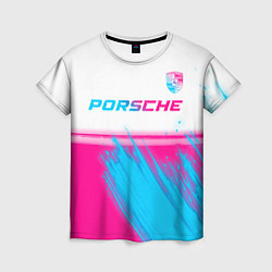 Футболка женская Porsche neon gradient style: символ сверху, цвет: 3D-принт