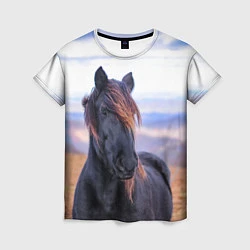 Футболка женская Черный конь, цвет: 3D-принт