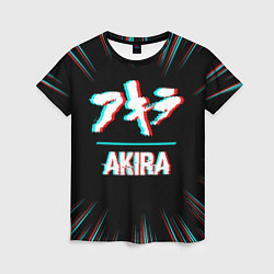 Футболка женская Символ Akira в стиле glitch на темном фоне, цвет: 3D-принт