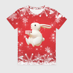 Женская футболка Новогодний объемный кролик