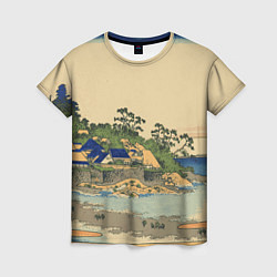 Женская футболка Японская гравюра с деревней