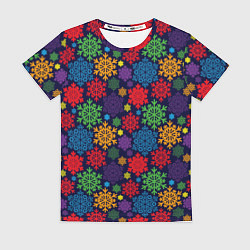 Футболка женская Снежинки разноцветные, цвет: 3D-принт