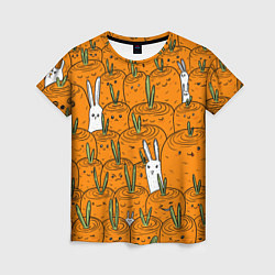 Футболка женская Милые кролики в морковном поле, цвет: 3D-принт