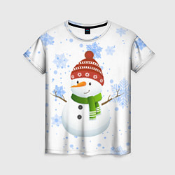 Футболка женская Снеговик со снежинками, цвет: 3D-принт