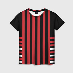 Футболка женская Красно черный полосатый узор, цвет: 3D-принт