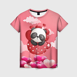 Футболка женская Панда с сердечками в чашке, цвет: 3D-принт