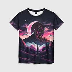Футболка женская Луна в горах, цвет: 3D-принт