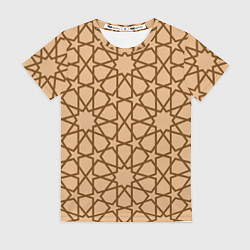 Футболка женская Бежево-коричневый звёздочный паттерн, цвет: 3D-принт