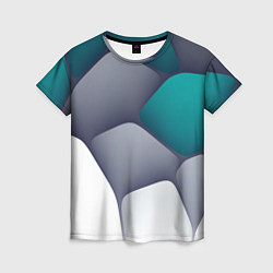 Футболка женская Серо-бело-синий каменный паттерн, цвет: 3D-принт