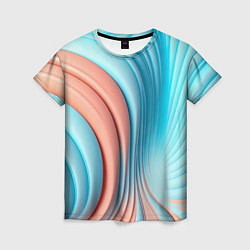 Футболка женская Кораллово-голубая абстрактная волна, цвет: 3D-принт