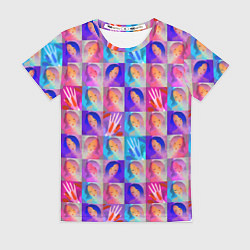 Футболка женская Клетчатый узор с девушками, цвет: 3D-принт