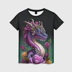 Футболка женская Неоновый дракон с цветами, цвет: 3D-принт