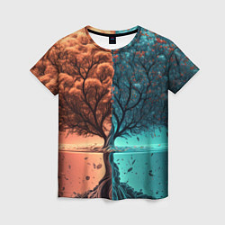 Женская футболка Таинственное дерево в озере