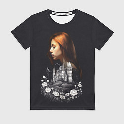 Футболка женская Воспоминания о любви Девушка цветы и замок, цвет: 3D-принт