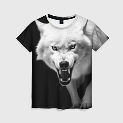 Футболка женская Агрессивный белый волк, цвет: 3D-принт