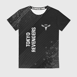 Футболка женская Tokyo Revengers glitch на темном фоне: надпись, си, цвет: 3D-принт