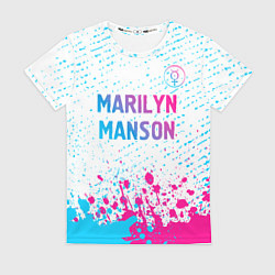 Женская футболка Marilyn Manson neon gradient style: символ сверху