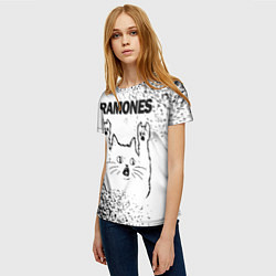 Футболка женская Ramones рок кот на светлом фоне, цвет: 3D-принт — фото 2