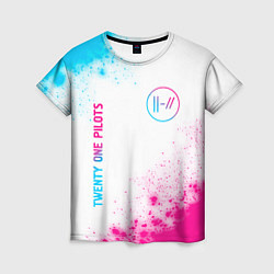 Футболка женская Twenty One Pilots neon gradient style: надпись, си, цвет: 3D-принт