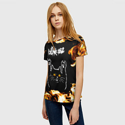 Футболка женская Blink 182 рок кот и огонь, цвет: 3D-принт — фото 2