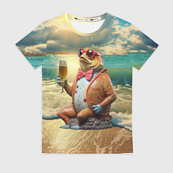 Футболка женская Карп на берегу пьет пиво, цвет: 3D-принт