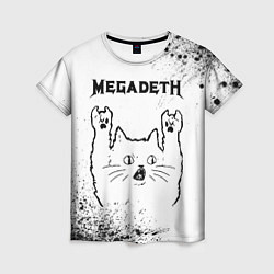 Футболка женская Megadeth рок кот на светлом фоне, цвет: 3D-принт