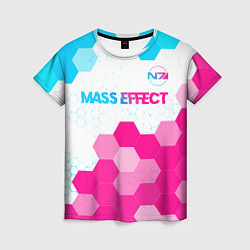 Женская футболка Mass Effect neon gradient style: символ сверху