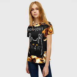 Футболка женская Bon Jovi рок кот и огонь, цвет: 3D-принт — фото 2