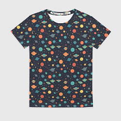 Женская футболка Темный космос с планетами паттерн