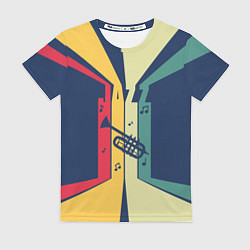 Женская футболка Труба в разноцветных полосах Jazz music