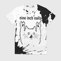 Футболка женская Nine Inch Nails рок кот на светлом фоне, цвет: 3D-принт