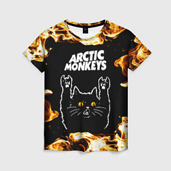 Футболка женская Arctic Monkeys рок кот и огонь, цвет: 3D-принт