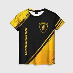 Футболка женская Lamborghini - gold gradient: надпись, символ, цвет: 3D-принт