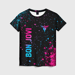 Футболка женская Bon Jovi - neon gradient: надпись, символ, цвет: 3D-принт