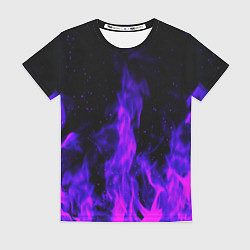 Футболка женская Неоновый огонь на черном фоне, цвет: 3D-принт