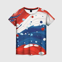Футболка женская Брызги красок в цветах флага РФ, цвет: 3D-принт