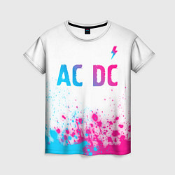 Футболка женская AC DC neon gradient style: символ сверху, цвет: 3D-принт